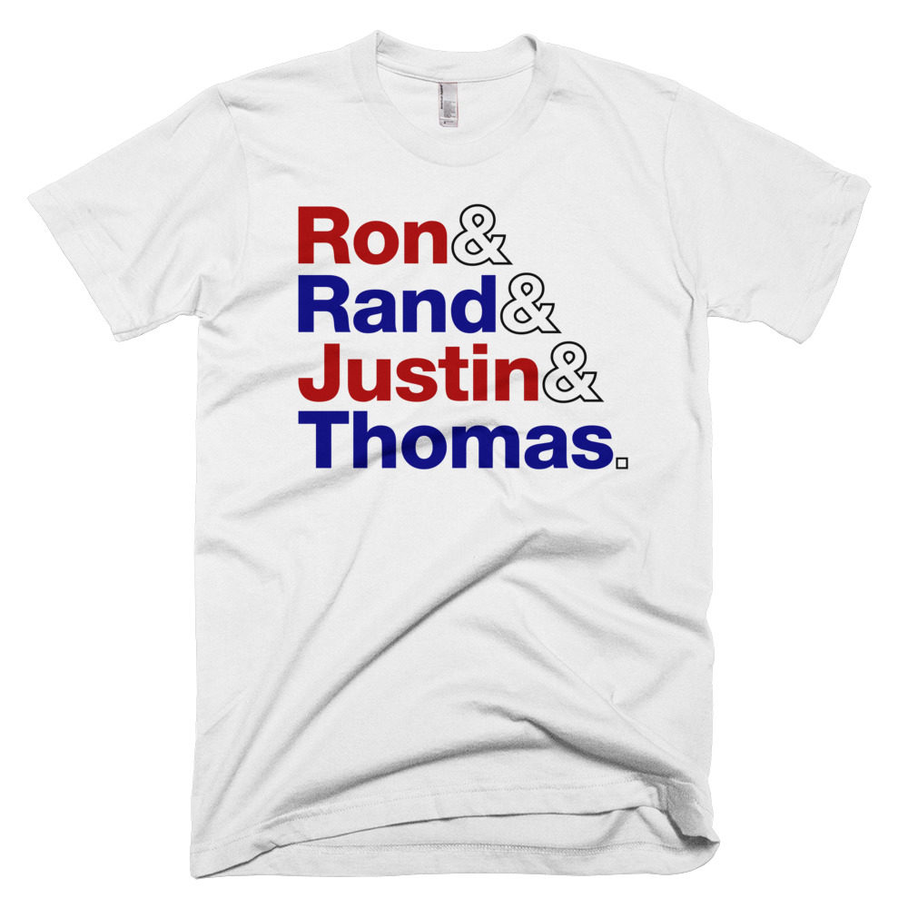 Liberty's Fab Four - Ron Paul, Rand Paul, Justin Amash & Thomas Massie - Red, White & Blue T-Shirt